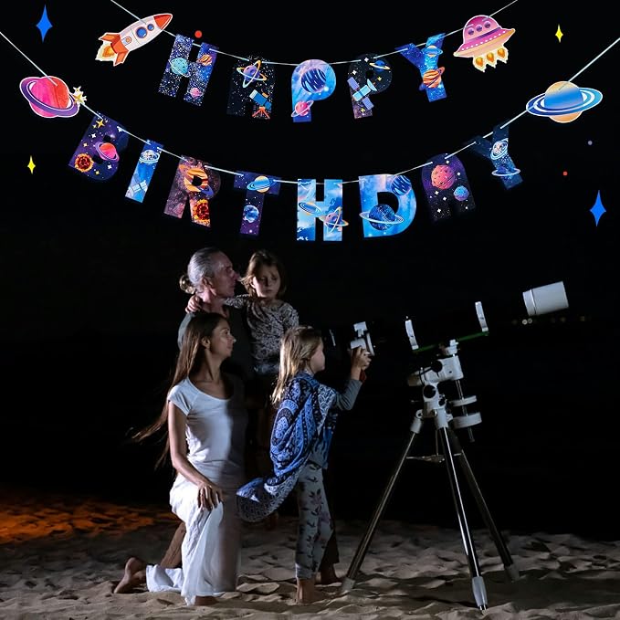 SUNBEAUTY Universe Outer Space Theme Birthday Banner Galaxy Happy Birthday - Image 6