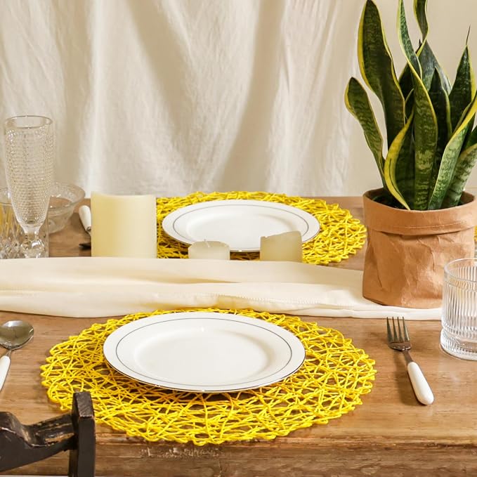 AHHFSMEI Paper Braided Round Placemats Set of 6 Natural Non-Slip Heat Resistant - Image 7
