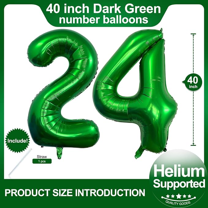 Number 24 Dark Green Balloons 40 Inch Giant Green 24 or 42 Numer Foil Helium - Image 2