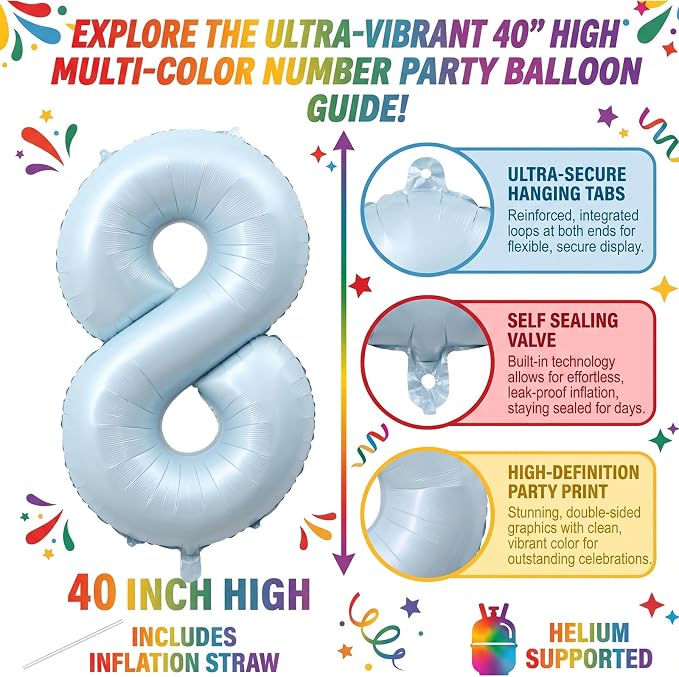 40 Inch Light Blue Number 8 Foil Balloon - Image 2