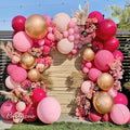 Hot Pink Balloon Arch Kit Double Stuffed, Dark Light Pink Magenta Blush Gold by Partycus