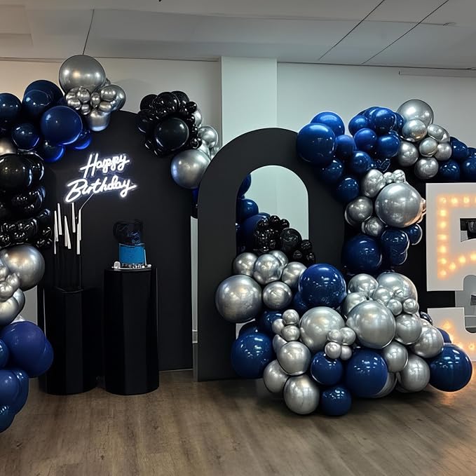 Black Blue Silver Balloons 12 Inch Graduation Balloon Navy Royal Blue Metallic - Image 5