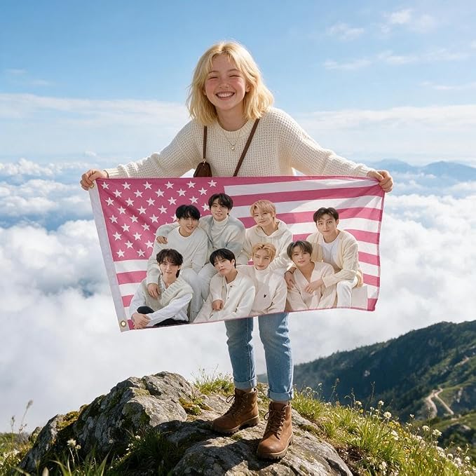 Stray Kids Tapestry Pink American Flag Banner, Group Novelty Design, 3ft x 5ft - Image 3