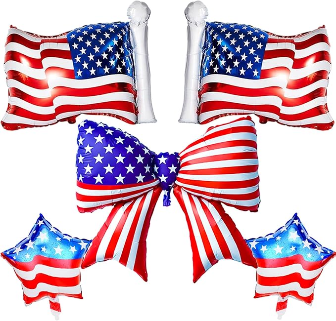5 PCS 4th of July Patriotic Balloons Set, American Flag Balloons USA Flag Bow by WelcomeToYOUDICT
