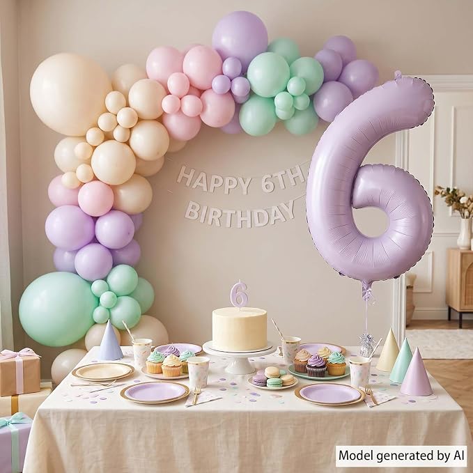 Cream Purple Number 6 Balloon 40 Inch, Foil Digit - Image 3