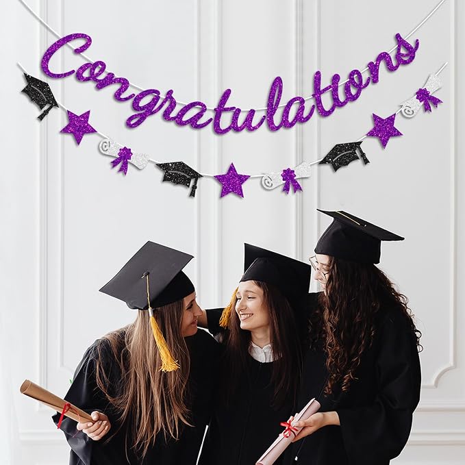 Congratulations Banner Purple Graduation Decorations Class of 2026 Prestrung - Image 5