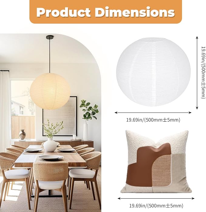 White Round Paper Lantern Lampshade, Chinese Foldable Design - Image 2