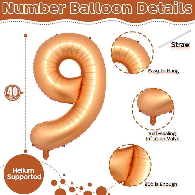 40 Inch Number 9 Balloons for Boys, Helium Self Inflating Foil 9 Balloons for - Image 2