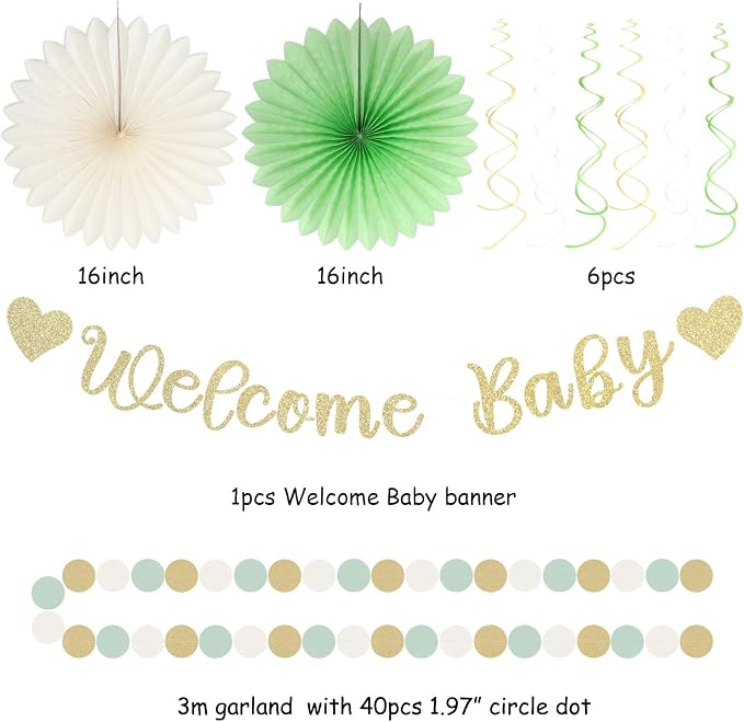 Sage-Green Champagne-Beige Baby Shower Party-Decorations - Image 3