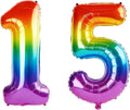 40 Inch Number 15 Balloons for 15th Birthday Party Decorations, 0-100 Rainbow by FOBELEC