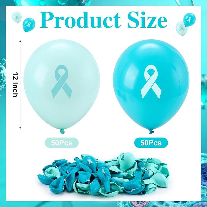 100 Pcs Ovarian Cervical Cancer Awareness Decorations, 12 Inch Teal Ribbon - Image 2