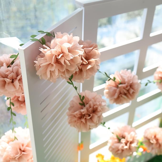 Homarkable Pink Tissue Paper Pom Pom Garlands, Paper Flowers - Image 4