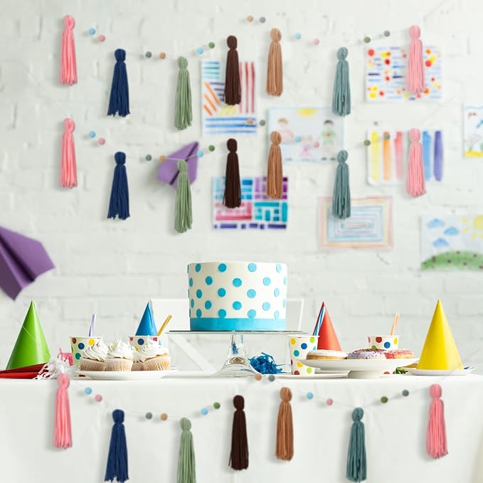 Syhood 3 Pcs Boho Tassel Garland Boho Rainbow Pom Pom Wall Decor Each 50'' - Image 7
