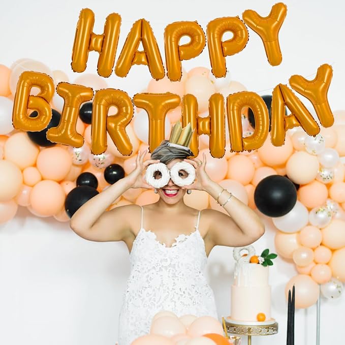 TONIFUL 16 Inch Orange Happy Birthday Balloons Banner Decorations | Reusable - Image 4