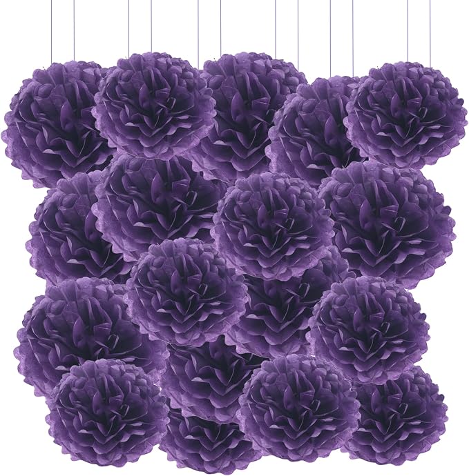 Qimoo 20pcs Dark Purple Paper Pom Poms Decorations, DIY Tissue Paper Flowers by QIMOO