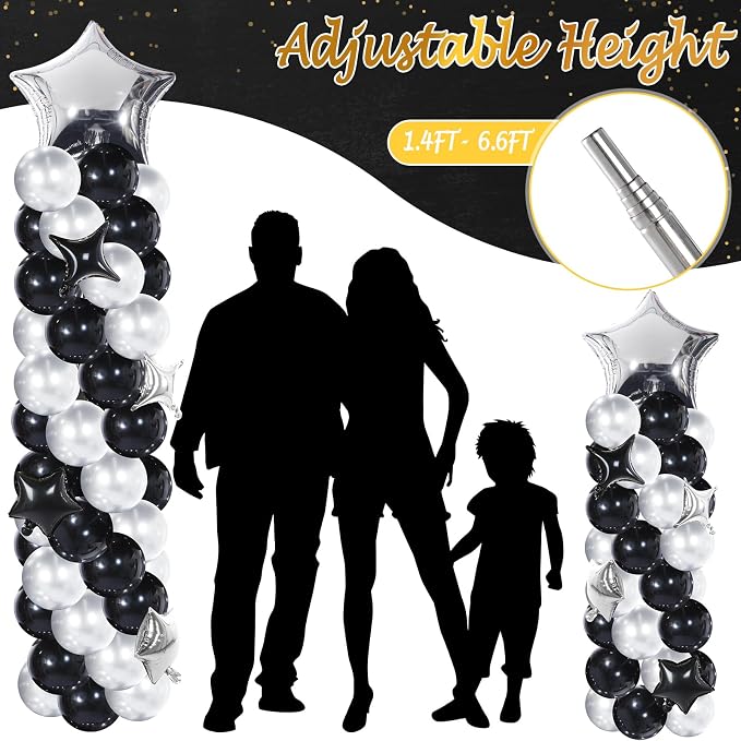 Gejoy Black Silver Balloons Column Stand Kit Adjustable Tower Stand from 1.4 to - Image 5
