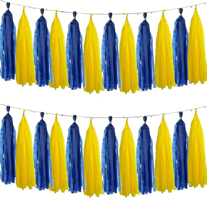 Navy Blue and Yellow Tissue Paper Tassels Party Tassel Garland Banner by We+Moment