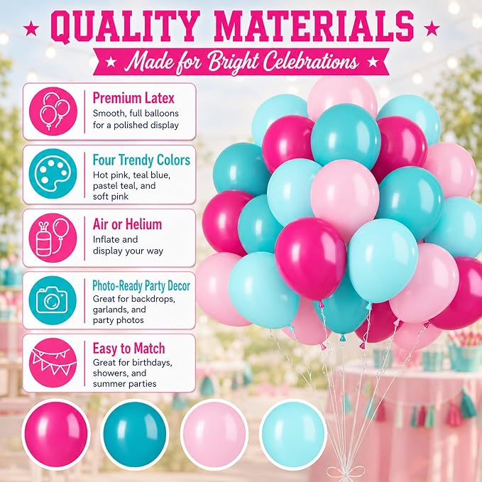 Teal Pink Balloons, Tropical Luau Beach Wedding Bridal Shower Decorations - Image 7