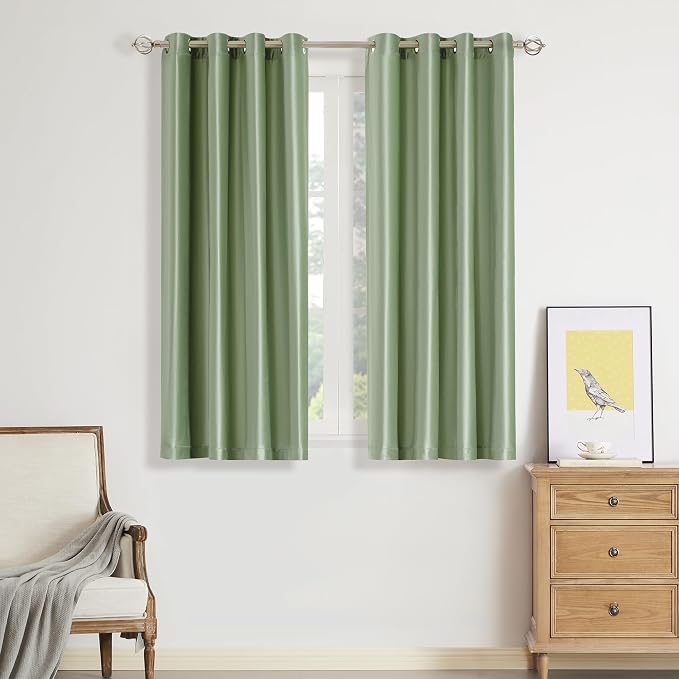 BULBUL Velvet Sage Green Blackout Curtains 63 inch by ModernShinyVelvetCurtains