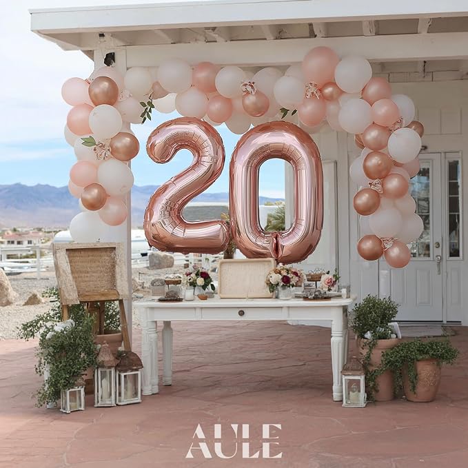 AULE 40 Inch Rose Gold 20 Balloon Number Foil 0-9 Birthday Big Numbers | - Image 2