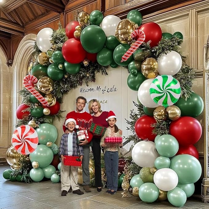 Christmas Balloon Arch Kit, Double Stuffed Red Green White Pearl Balloon - Image 6