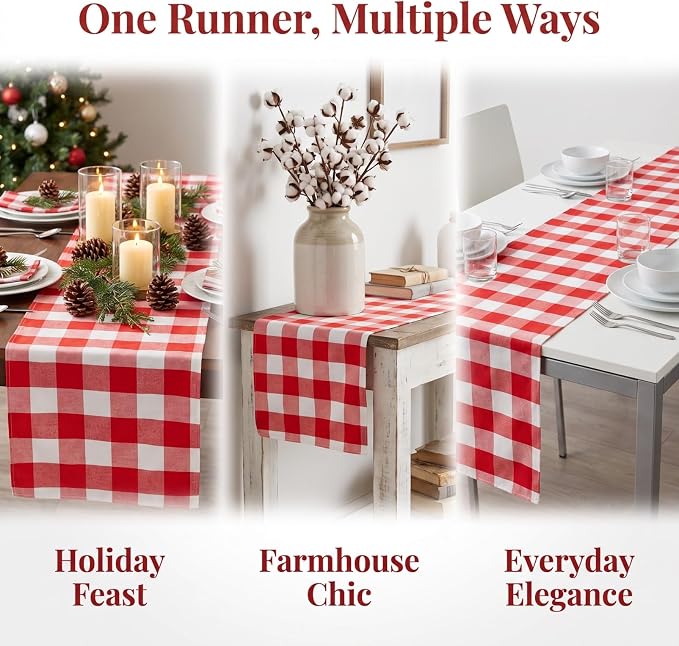 ShinyBeauty Checkered Table Runners 72 Inches Long, 4 Packs | Cotton Linen - Image 5