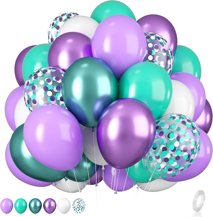Mermaid Balloons, 12 Inches Purple and Green Balloons Teal Purple White by BIAPIAN