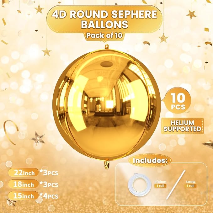 10Pcs Gold Round Foil Balloons, Metallic Gold Foil Baloon - Image 3