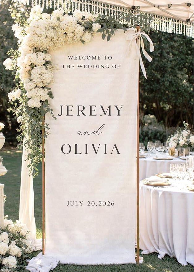 Wedding Welcome Sign Banner Personalized Custom Name Linen Fabric Wedding by Custom