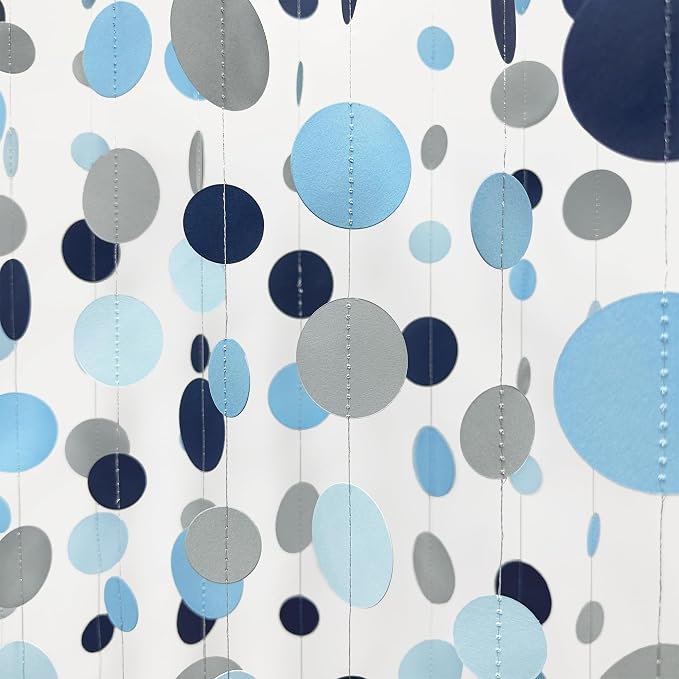 Dusty Blue Party Decorations Navy Blue Circle Dots Garland Gray Blue Hanging - Image 4