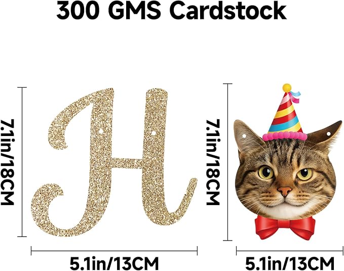 Alynta Cat Happy Birthday Banner Pre-Strung Cat Birthday Party Decorations | NO - Image 2