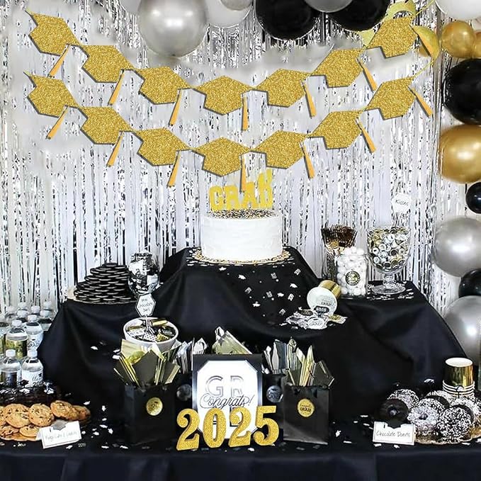 2026 Graduation Hats Decoration Banners Gold Glitter Graduation Cap Banners | - Image 7