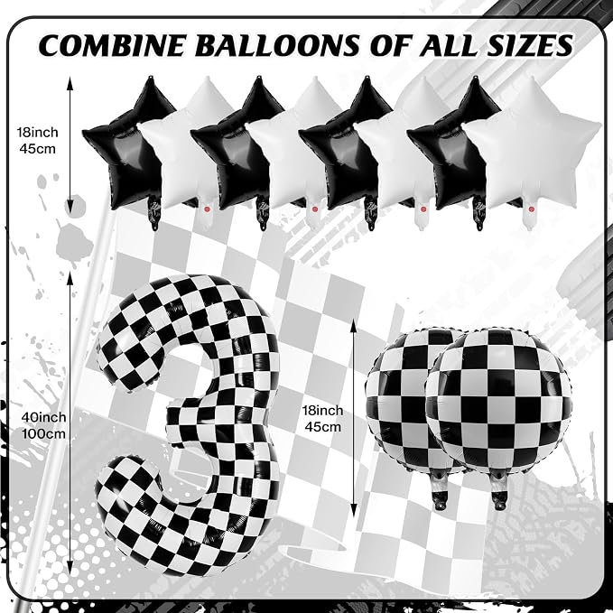 40 Inch Checkered Number Balloons 3 Black and White Foil Balloon - Image 2