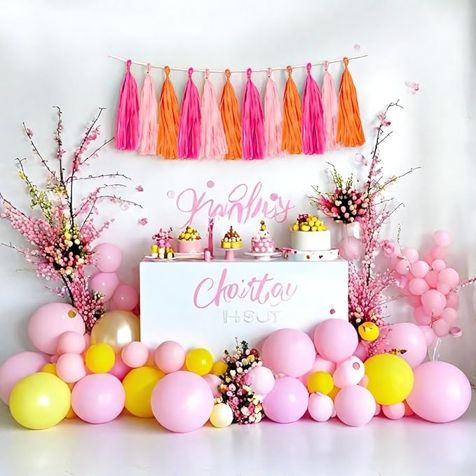 Rose red Pink and Orange Tassel Garland Banner Paper Tassels - Image 6