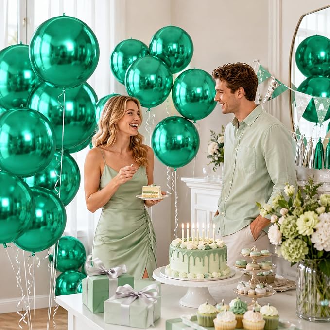 10Pcs Green Round Foil Balloons, Metallic Green Foil Baloon - Image 6