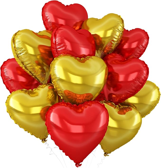Red Gold Heart Balloons, 18Inch Gold Helium Polyester Film Balloon by Adorely