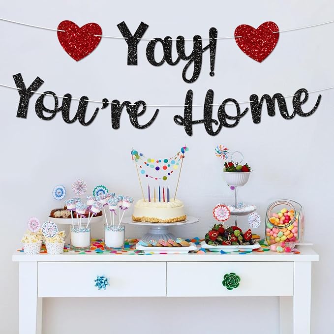 Black Glitter Welcome Home Banner, Yay! You're Home Banner - Image 5
