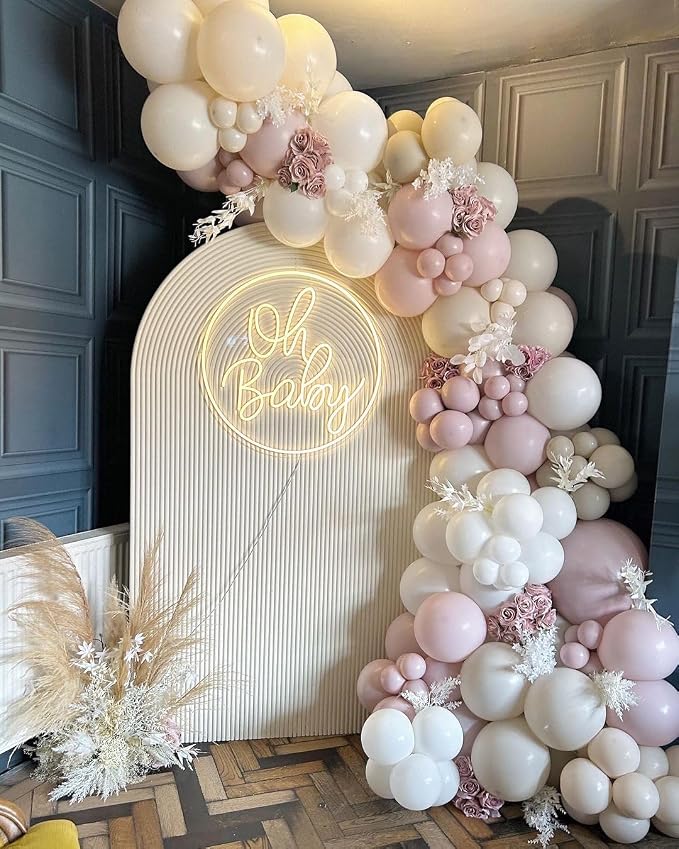 Dusty Pink Sand White Ballloons Arch Kit, Party Decor | Light Retro Pink Beige - Image 6