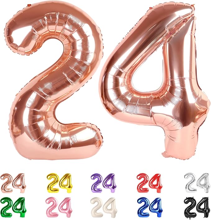 40 Inch Number 24 Balloon for 24th Year Old Birthday Decorations, Rose Gold | by Mluchee