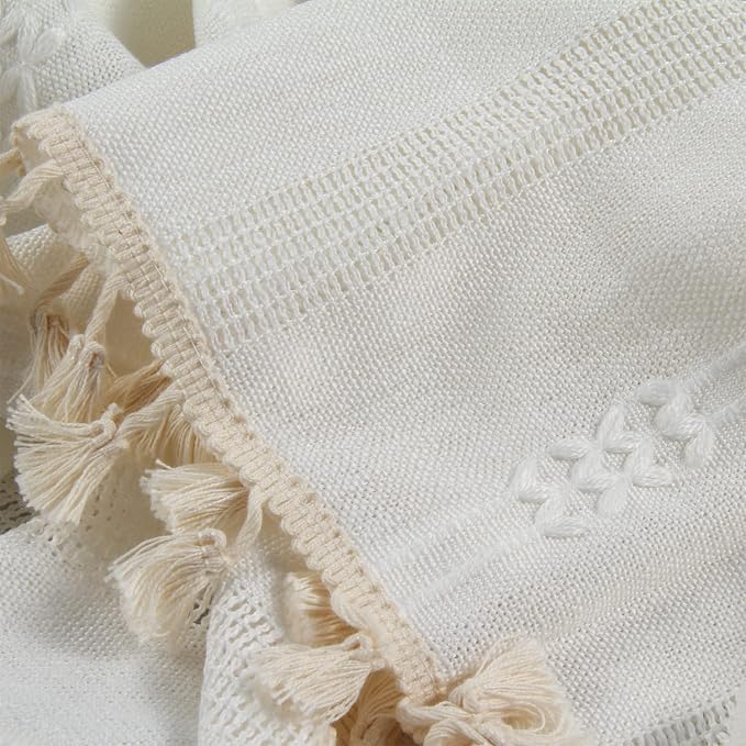 Boho Curtains for Bedroom Embroidery Striped Farmhouse Curtains 63 Inch Length - Image 5