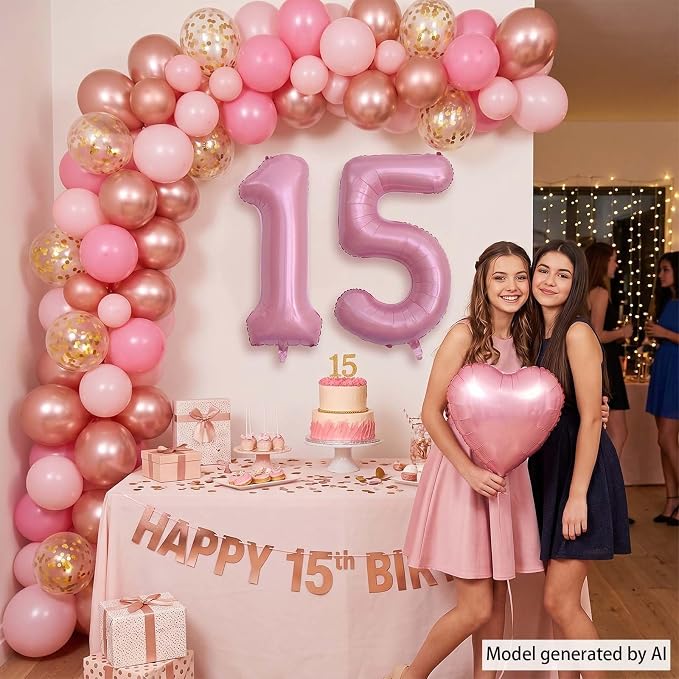 Pearlescent Pink Number 15 Balloon 40 Inch, Shiny Foil - Image 2