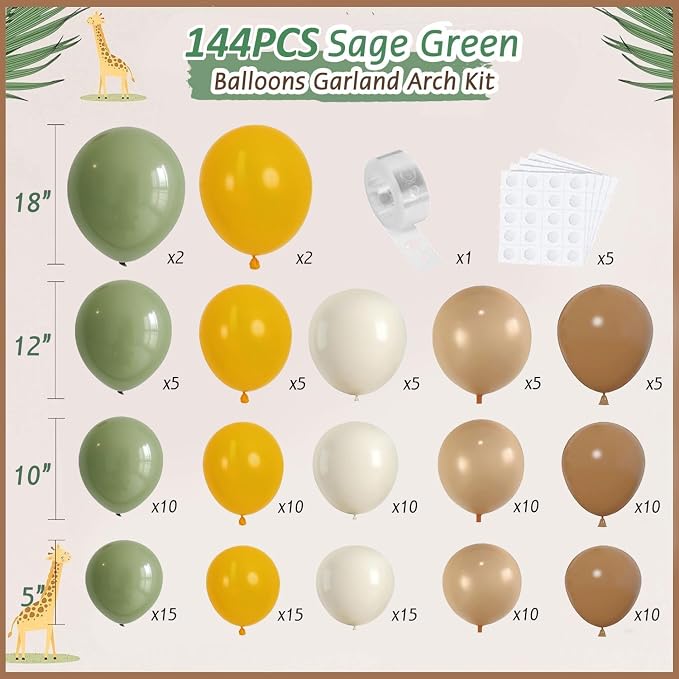 Sage Green Brown Yellow Balloon Arch Kit, Party Decor. | Mustard yellow - Image 2