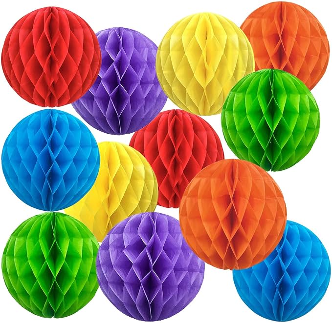 Rainbow Paper Honeycomb Balls, 6 and 10 inch Hanging Tissue Pompoms, 12 Pack by Unknown