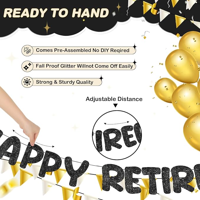 Fulmoon Pre Strung Happy Retirement Banner Glitter Retirement Sign Funny - Image 3