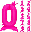 Fluorescent Pink Crown Number 0 Foil Balloon Neon Glow In The Dark Balloon | by YOIOZAIZAI