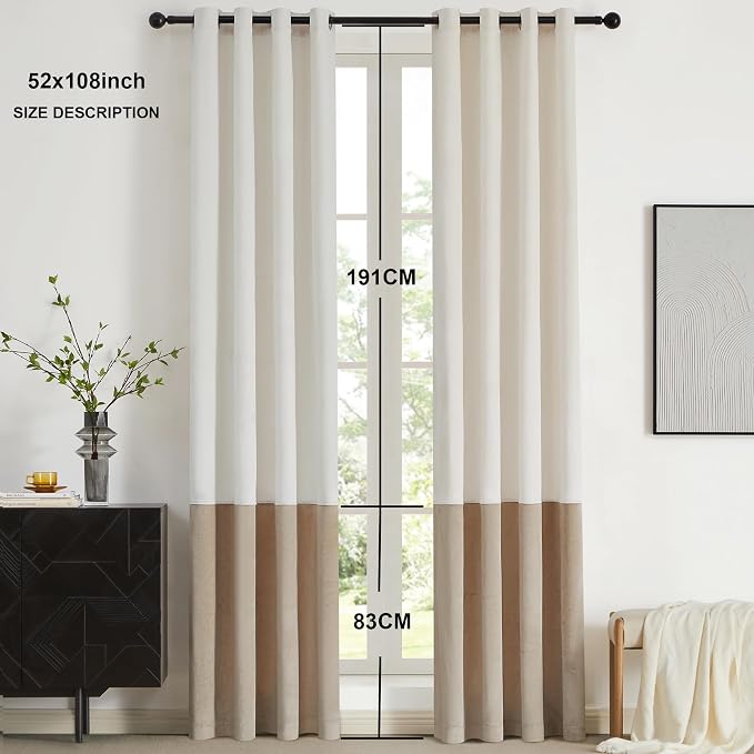 BULBUL Color Block Window Curtains Panels 108 inches Long Cream Ivory Champagne - Image 6