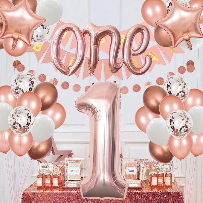 2Pcs Rose Gold Foil 40" Number 1 and 26" Script Letter One Balloon Set | Large - Image 4