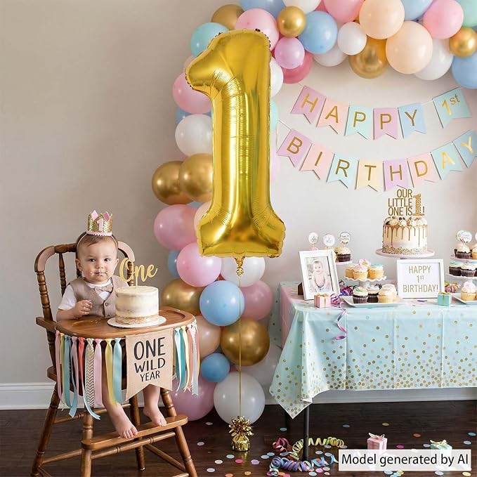 Gold Number 1 Balloon 40 Inch, Shiny Foil Decor - Image 2