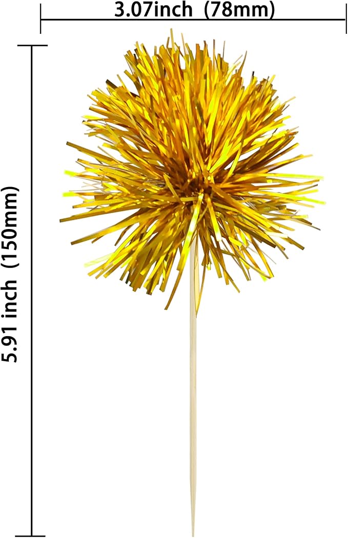 Gyufise 30Pcs Foil Firework Cupcake Toppers Sparkle Tinsel Cake Toppers Tinsel - Image 2