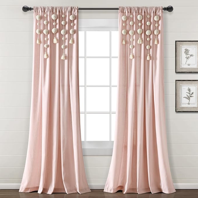 Lush Decor Boho Pom Pom Tassel Linen Textured Window Curtain Panel, Single 52" by LushDecor